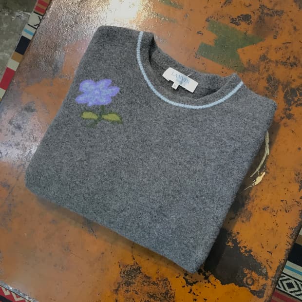 랑방 그레이 플라워 패턴 울 니트 여성 66 77 사이즈 