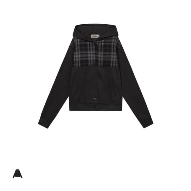 saros 차콜 체크 후드 자켓