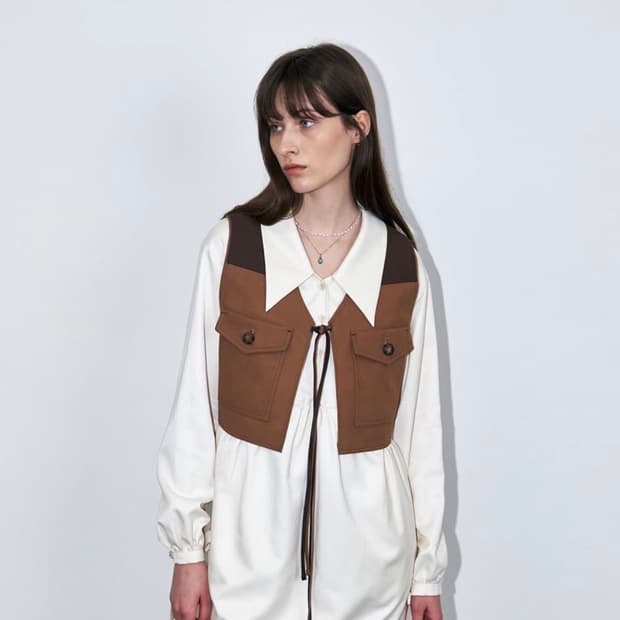 쿠메 컬러 블록 스웻이드 베스트 S