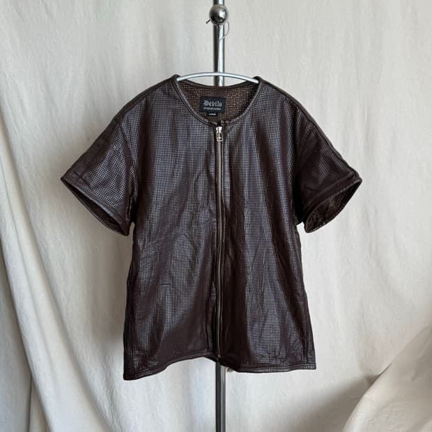 Vintage 집업 레더 반팔 자켓