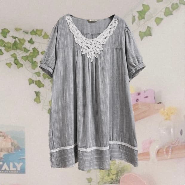 빈티지 모리 크로셰 단가라 반팔 블라우스 원피스