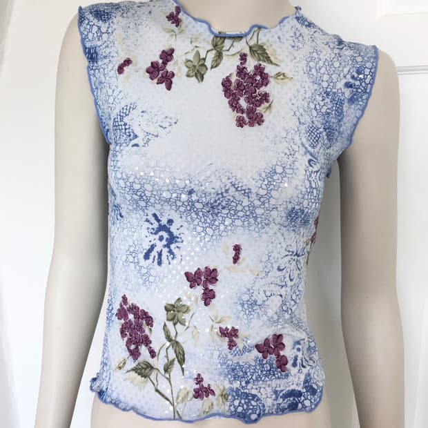 Bebe Sheer Sequin Floral Tank Top