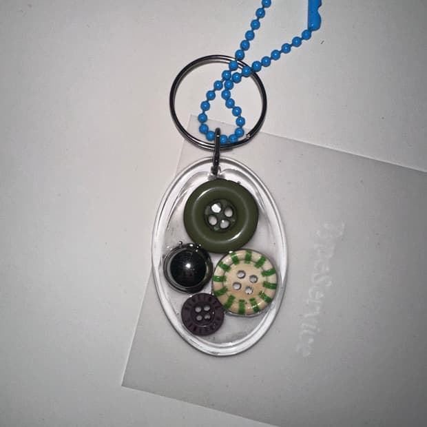 핸드메이드 빈티지 그린 포인트 버튼 키링