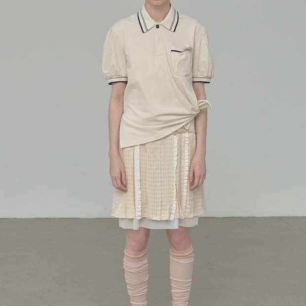 OPEN YY 원피스 FLAPPER PLEATS DRESS, IVORY