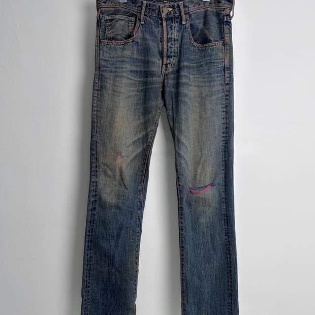 풀카운트 핑크 스티치 데님팬츠