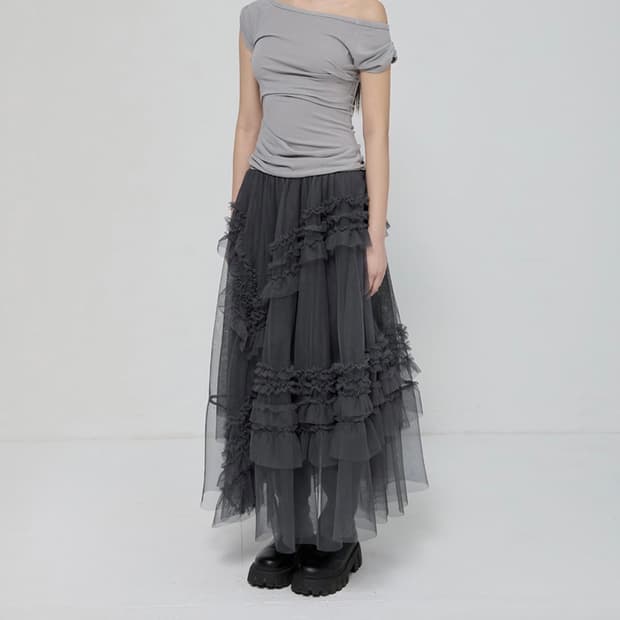 Tulle Layered Long Skirts (FL-266_Charco