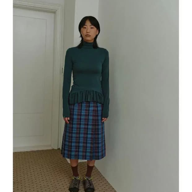 노컨텐츠 체크 플리츠 스커트 M
