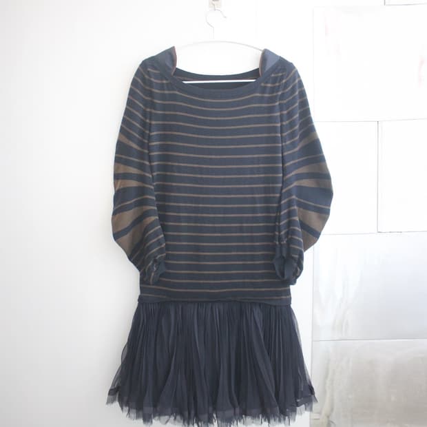 Sacai stripe knit prill layered onepiece