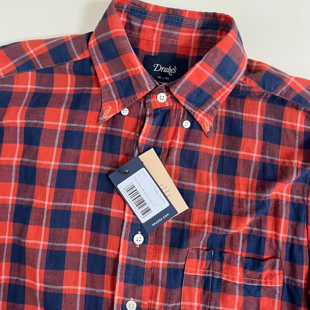 드레익스 린넨 레드 체크 셔츠 , 16