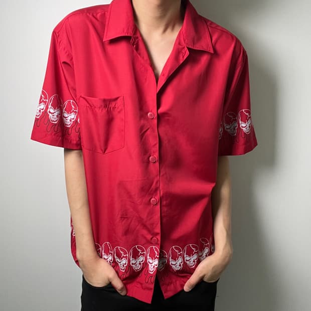 jpn vtg 고딕 스컬 프린팅 반팔 셔츠 M