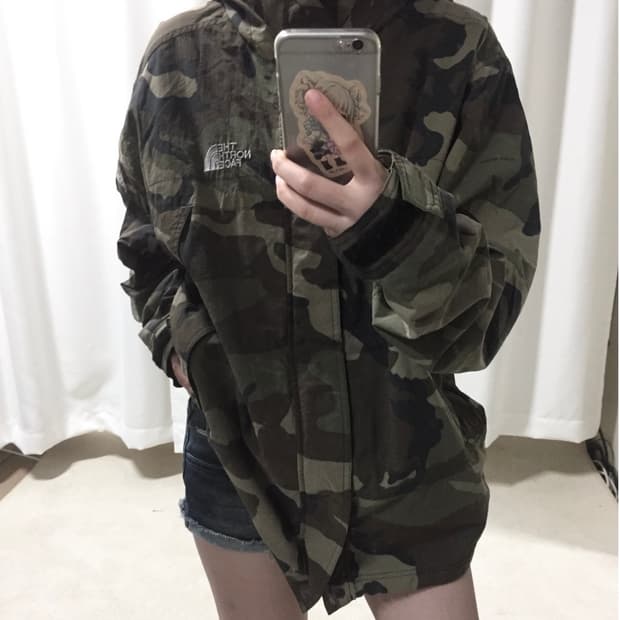 노스페이스 카모 밀리터리 후드 바람막이 자켓