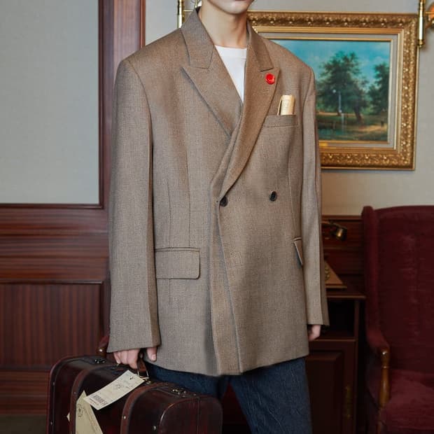 [L] STU 오버핏 더블 블레이저 체스트넛