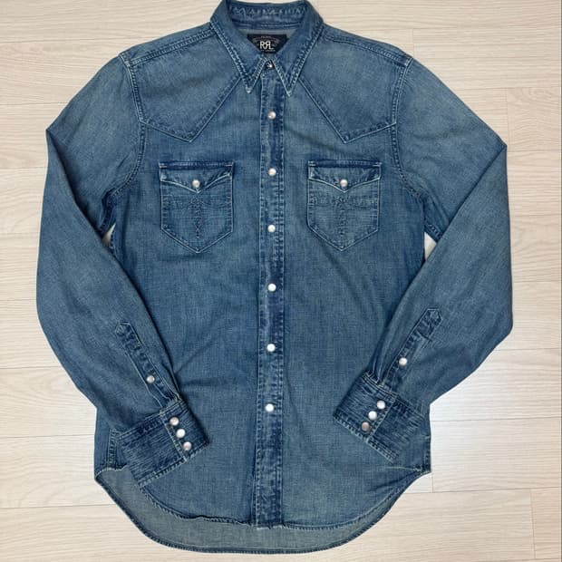 RRL 슬림핏 웨스턴 데님 셔츠 중청 S