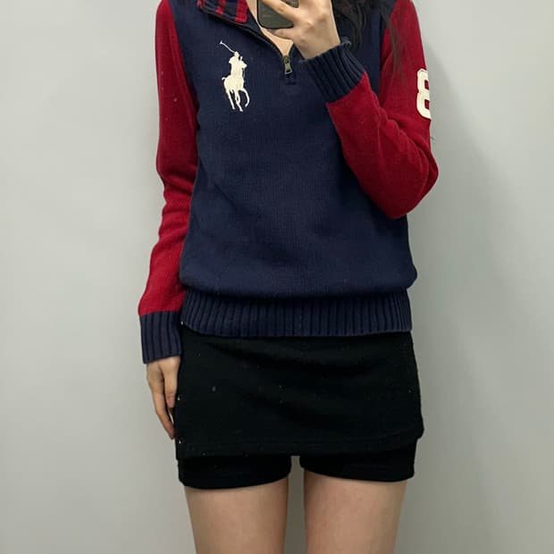 폴로 랄프로렌 빅포니 배색 반집업 니트