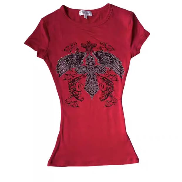 날개 프린팅 빈티지 티셔츠