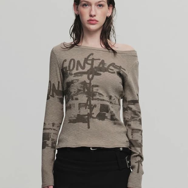 콘택트 프린트 탑 카키