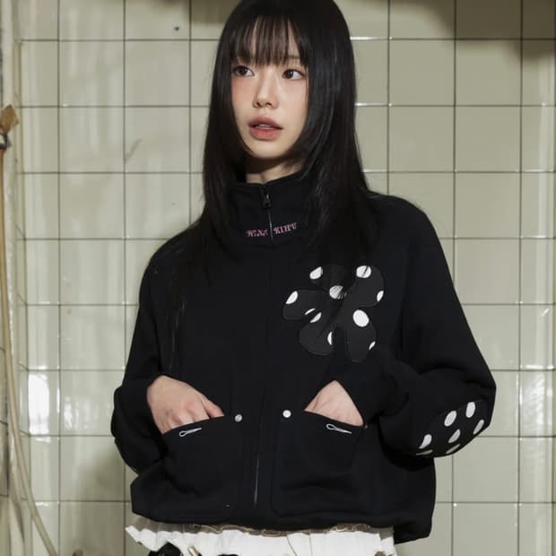 루나키후 엑스톤즈 우먼 도트 플라워 집업 블랙