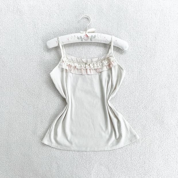 엑시즈팜 ♥ 밀크티 핑크 골지 레이스 나시