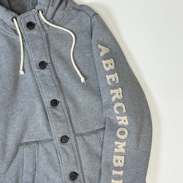 아베크롬비 스펠로고 후드 버튼 자켓 (라이트그레이)