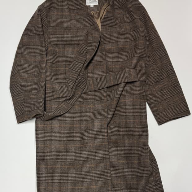 여성 니코앤드 벨티드 미니멀 체크 코트 일본빈티지 브라운