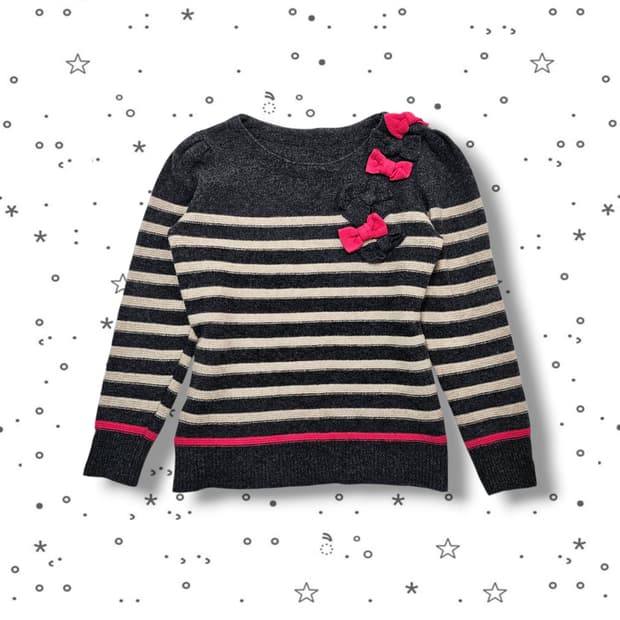 F 리본 포인트 스트라이프 니트