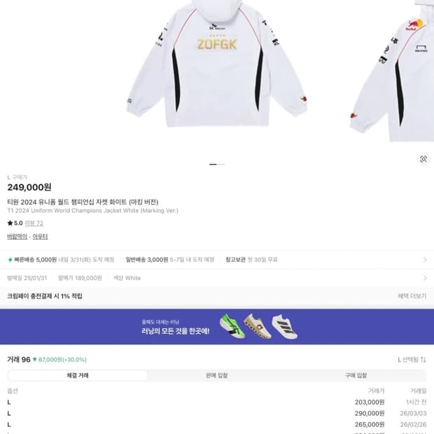 T1 2024 유니폼 월드 챔피언십 자켓 화이트 (마킹 버전)