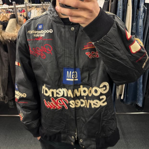 XL)제프 해밀턴 빈티지 GM 굿렌치 서비스 플러스 레더 레이싱자켓