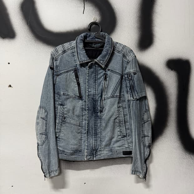 Cordura 코듀라 멀티 디테일 워싱 크롭 데님 바이커 자켓