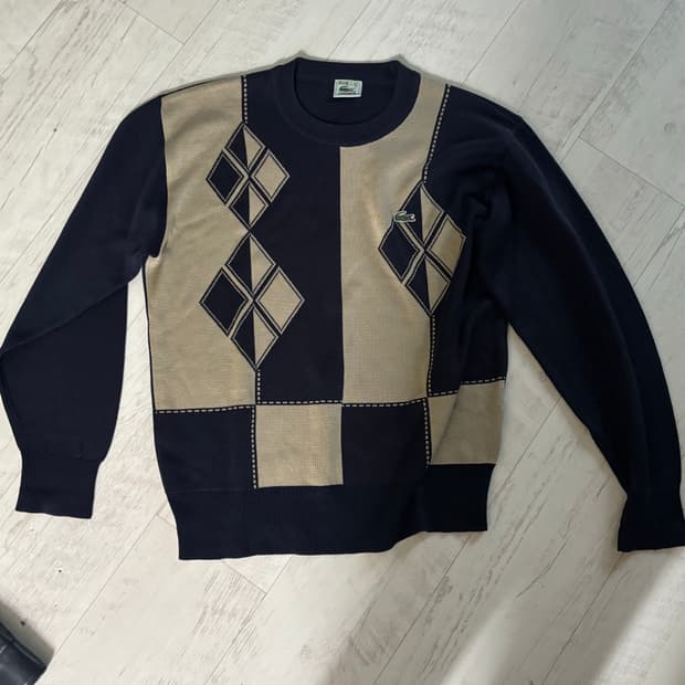 라코스테 빈티지 아가일 배색 니트