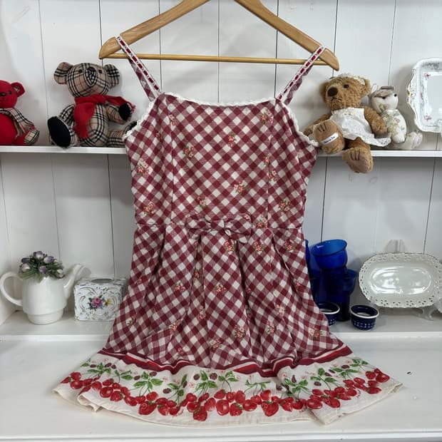 Ank Rouge(앙크루즈) 체리 체크 리본 캐미 원피스