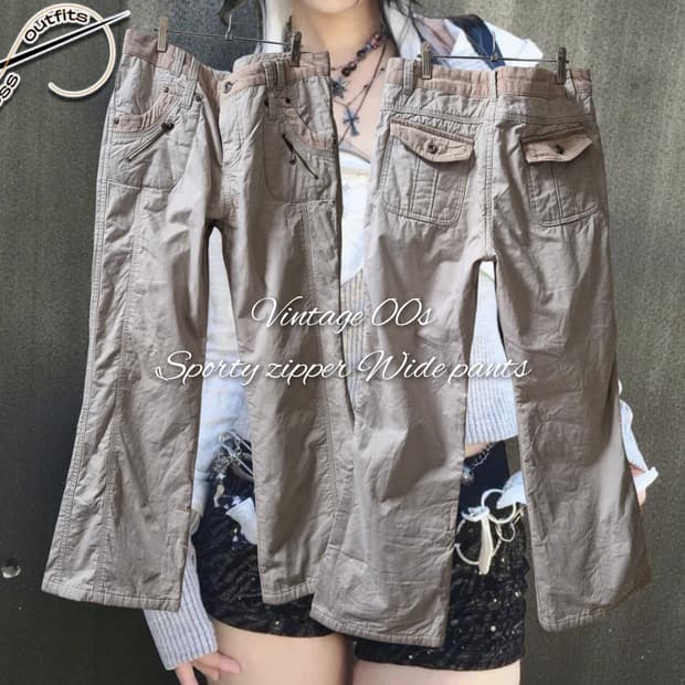 Vintage 00s Sporty zipper Wide pants