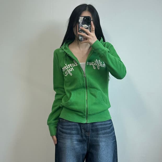 타미힐피거 자수로고 그린 후드집업