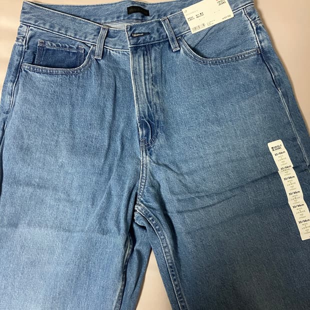 유니클로 와이드스트레이트진 블루 33