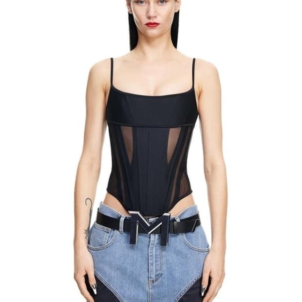 Mugler 뮈글러 h&m 매쉬 패널 코르셋탑 s