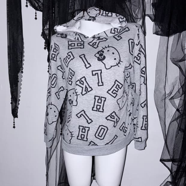 무채색 헬키 후드 헬로키티 키치갸루 기모