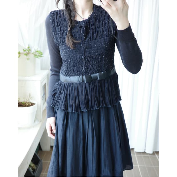  Navy dot ribbon cardigan