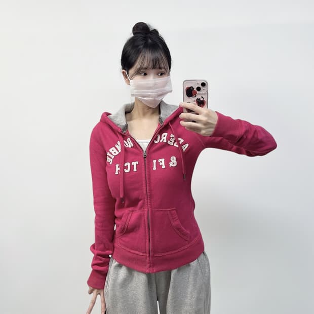 아베크롬비 아치 로고 후드집업 핑크