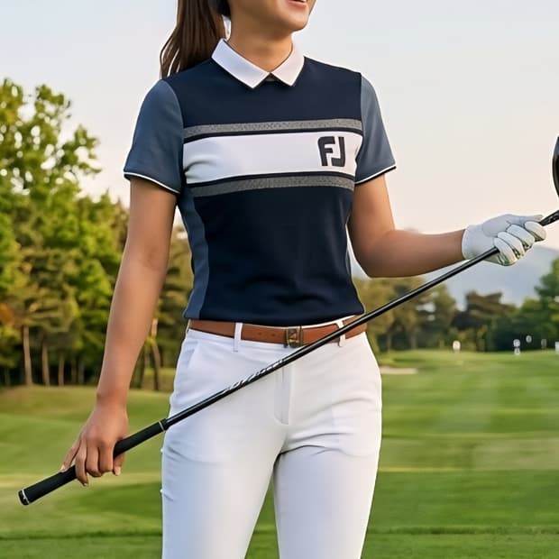 [90]풋조이 기능성 배색 스트라이프 반팔 카라티