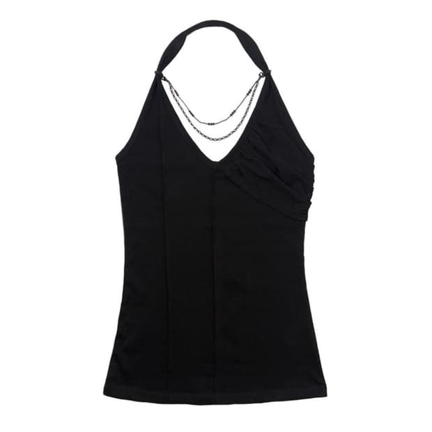 Ruched Chain Halter Top Black