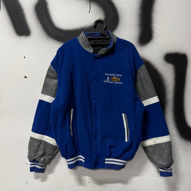 VTG 빈티지 빅사이즈 올드스쿨 울 혼방 소가죽 배색 바시티 자켓