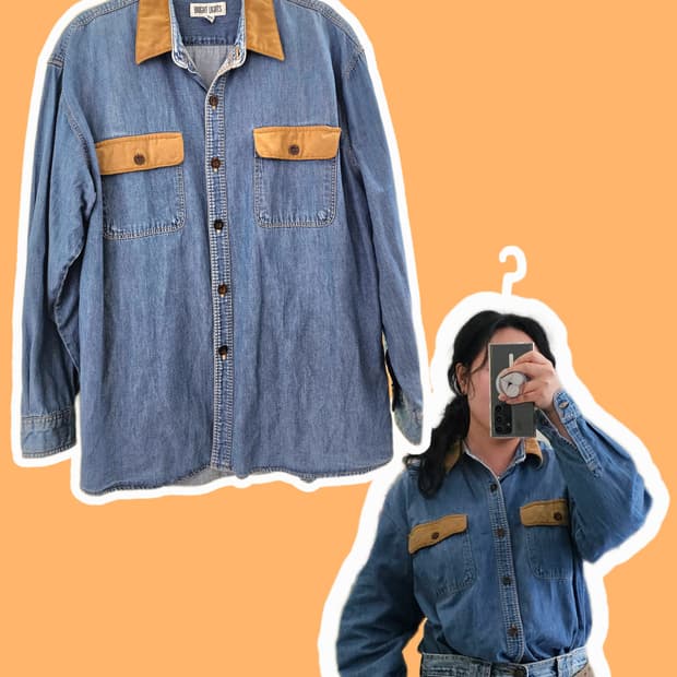 Japan 스웨이드 배색 청남방