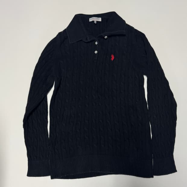 Us폴로 아센 꽈배기 코튼 카라 니트 M 블랙