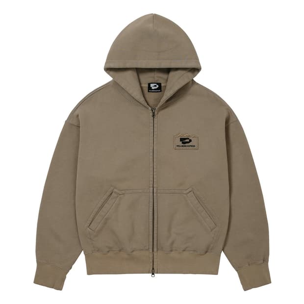 웰빙익스프레스 로고 패치 집업 모카