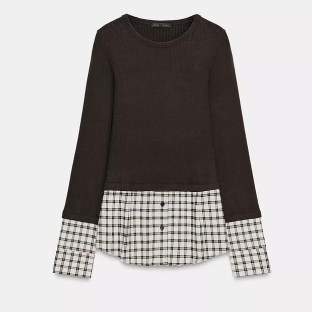 Zara 콤비 체크 셔츠 