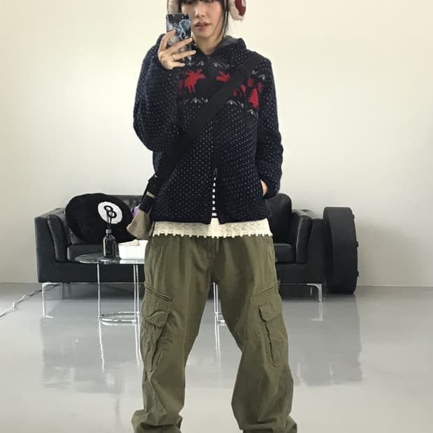 Jpn Nordic Pattern Zip Up Hoodies