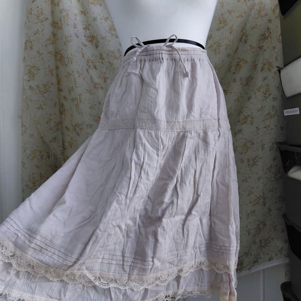 [빈티지] 레이스 캉캉 미디 스커트 아이보리