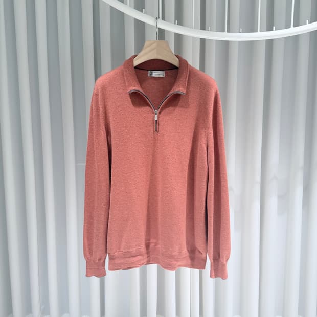 (A+/54) / 브루넬로쿠치넬리 캐시미어 니트 하프 집업 코랄