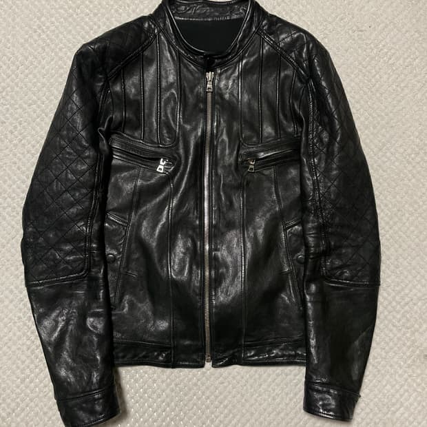 광희시장 웨스턴 무드 램스킨 양가죽 바이커 절개 레더 자켓