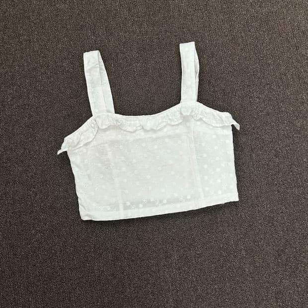 OS)Japanese vintage 여성 화이트 레이스 펀칭 나시 탑