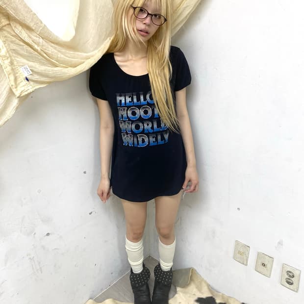 Y2K “Hello Hooty” Print Black Tee